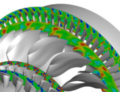 Die Darstellung eines Flugzeugtriebwerks in Nahaufnahme.