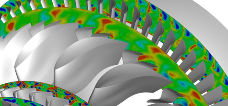 Die Darstellung eines Flugzeugtriebwerks in Nahaufnahme.