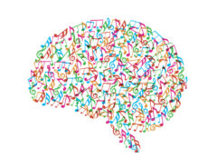 Ein Gehirn gefüllt mit musikalischen Symbolen.